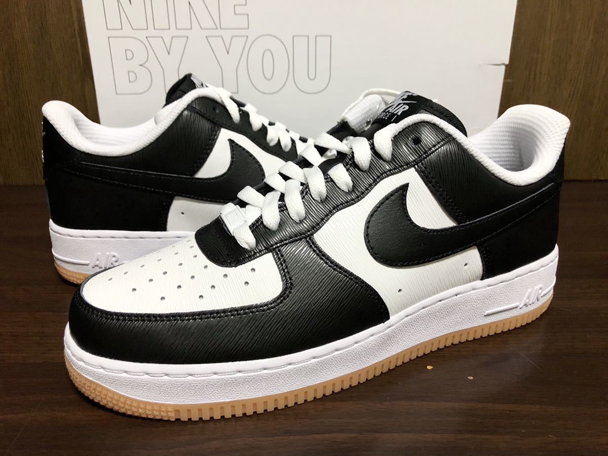 20年製 NIKE AIR FORCE 1 BY YOU ナイキ エアフォース AF1【CT7875-994】RIPPLE LEATHER リップル レザー 天然皮革 黒 白 ガムソール US8.5