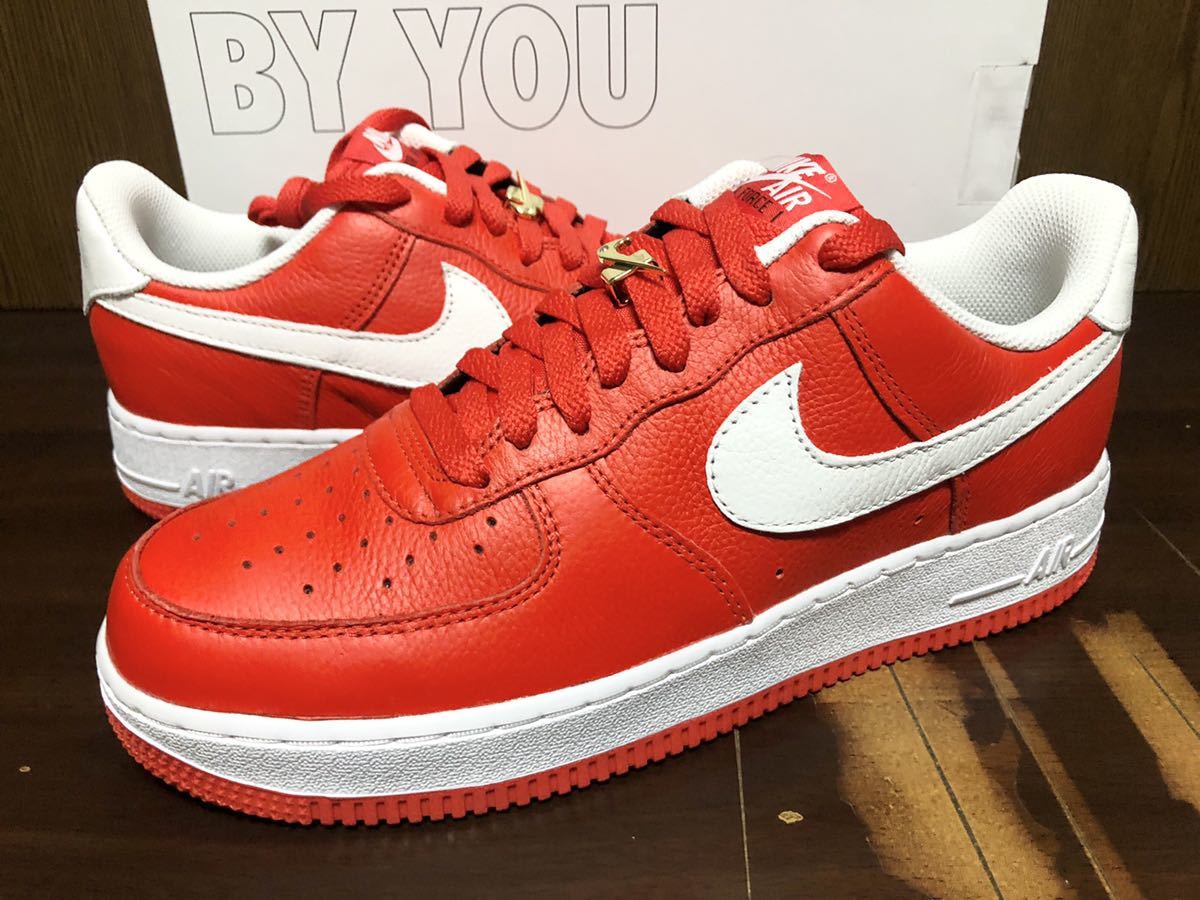 21年製 NIKE AIR FORCE 1 BY YOU UNLOCKED 50th SWOOSH ナイキ エアフォース【DJ7015-991】RES LEATHER レッド レザー 赤×白 US8.5_画像1