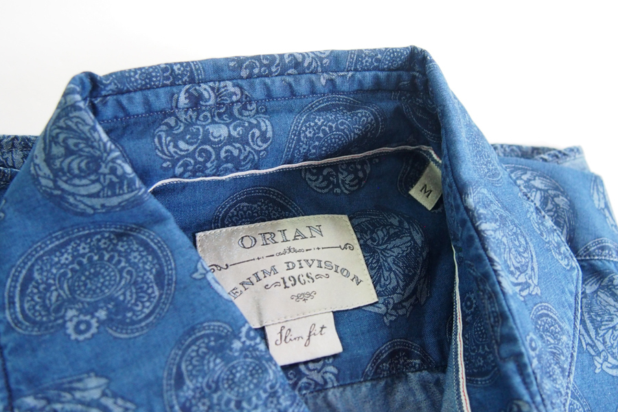 新品|未使用|オリアン|ORIAN|シャンブレープリントシャツ|デニム