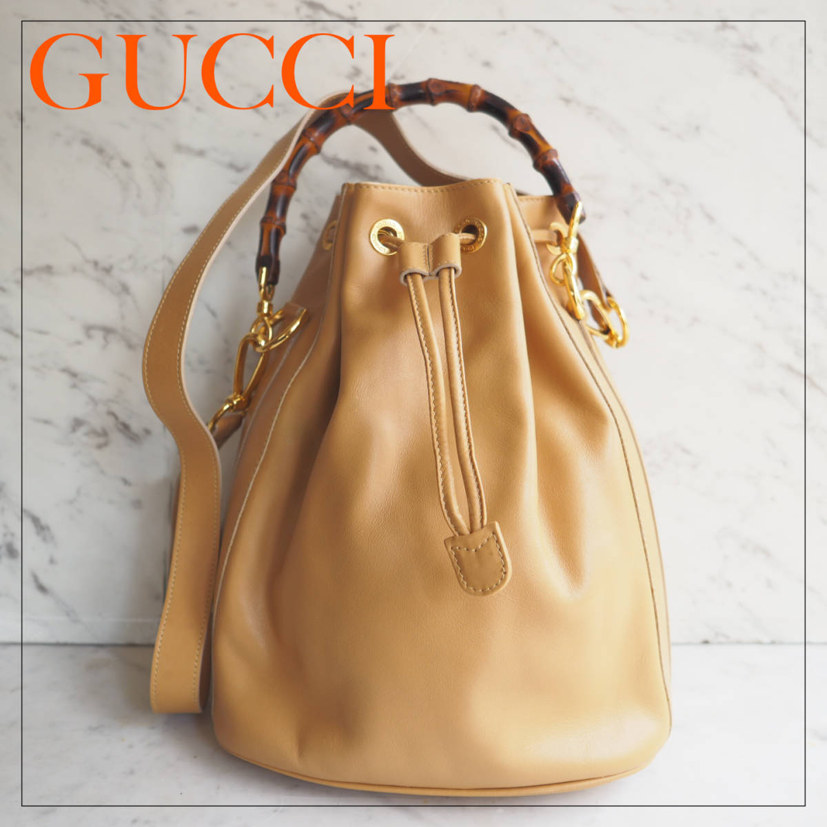 良品 オールドグッチ GUCCI バンブー 巾着型 2way ショルダーバッグ