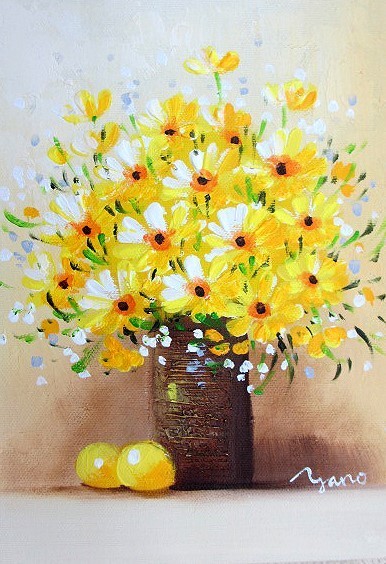 油彩画 洋画 (油絵額縁付きで納品対応可) F6号 「黄色い花」 矢野 恵子_画像1