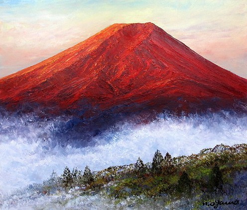 油彩画 洋画 (油絵額縁付きで納品対応可) M15号 「富士と桜」 関 健造-