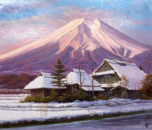  oil painting . Western films ( oil painting picture frame attaching . delivery of goods correspondence possible ) P3 number [ red Fuji .. Fuji ( winter )].. one root 