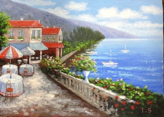 油彩画 洋画 (油絵額縁付きで納品対応可) WF3 「地中海1」 新屋敷 一平