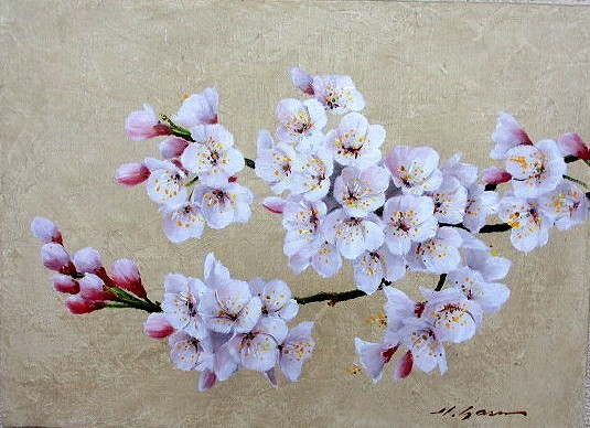 油彩画 洋画 (油絵額縁付きで納品対応可) M4号 「桜」 安田 英明