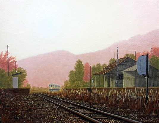 油彩画 洋画 (油絵額縁付きで納品対応可) F6 「筑豊鉄道」 朝隈 敏彦 ...