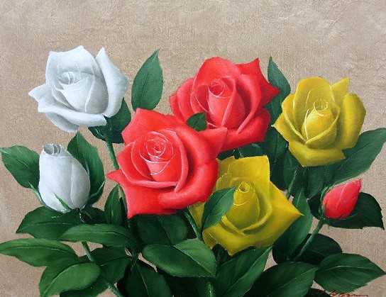 油彩画 洋画 (油絵額縁付きで納品対応可) P8号 「ばら２ 薔薇２」 安田