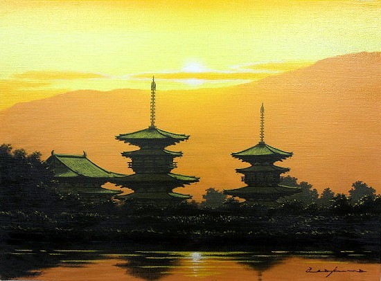 油彩画 洋画 (油絵額縁付きで納品対応可) F10 「薬師寺2」 朝隈 敏彦 ...