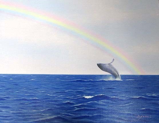 油彩画 洋画 (油絵額縁付きで納品対応可) M3号 「虹のある風景３」 白鳥あゆみ