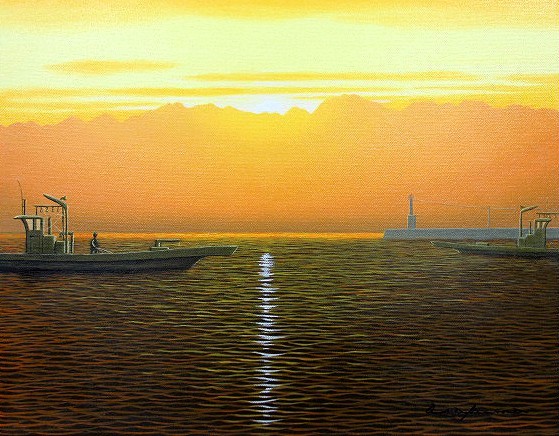 油彩画 洋画 (油絵額縁付きで納品対応可) F4 「氷見漁港」 朝隈 敏彦 ...