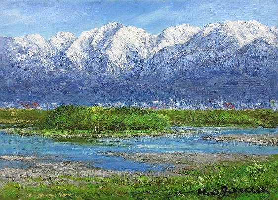 油彩画 洋画 (油絵額縁付きで納品対応可) P12号 「大正池と穂高連峰