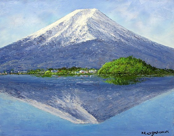油彩画 洋画 (油絵額縁付きで納品対応可) P4号 「河口湖より富士を望む
