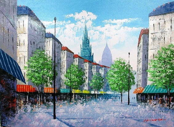 油彩画 洋画 (油絵額縁付きで納品対応可) P20号 「パリの街角」 広瀬