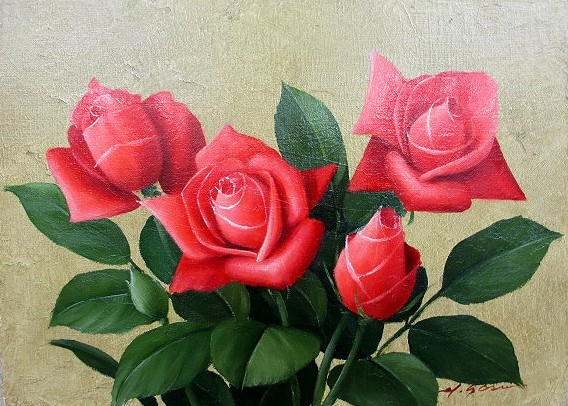 油彩画 洋画 (油絵額縁付きで納品対応可) M15号 「ばら１ 薔薇１」 安田 英明