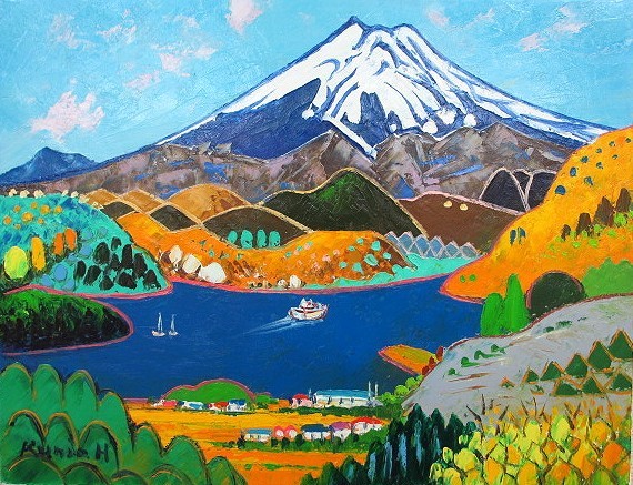 油彩画 洋画 (油絵額縁付きで納品対応可) SM 「箱根富士」 半澤 国雄美術品