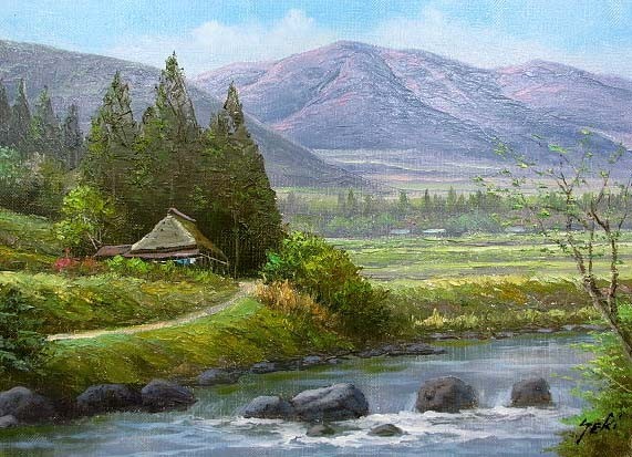 油彩画 洋画 (油絵額縁付きで納品対応可) F10号 「山村清流1」 関 ...