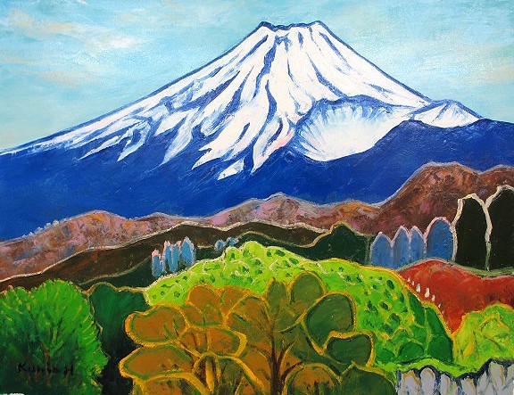 油彩画 洋画 (油絵額縁付きで納品対応可) M6号 「富士山」 半澤 国雄_画像1