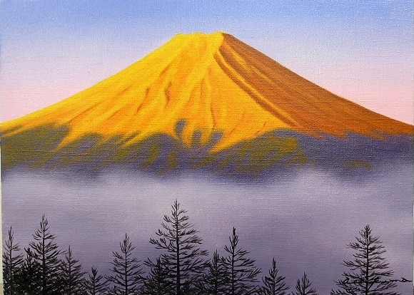 好きに (油絵額縁付きで納品対応可) 洋画 油彩画 F6 敏彦 朝隈 「紅富士」 自然、風景画