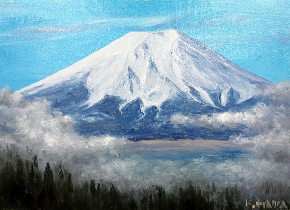 油彩画 洋画 (油絵額縁付きで納品対応可) M20号 「雲上の白富士」 大山 功_画像1