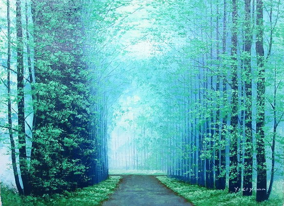 最新情報 油彩画 洋画 (油絵額縁付きで納品対応可) M3号 「朝霧の道」 横山 守 自然、風景画