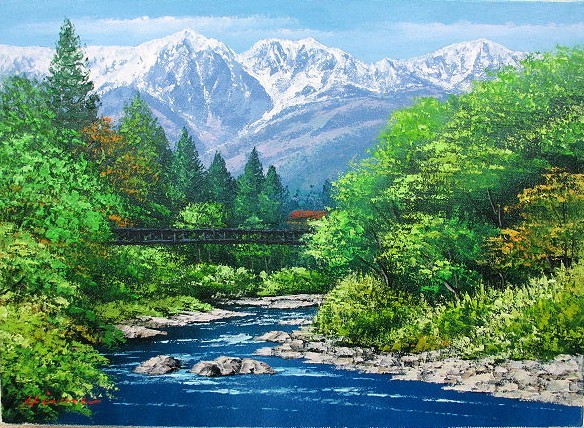 油彩画 洋画 (油絵額縁付きで納品対応可) WF6 「白馬岳」 広瀬 和之_画像1