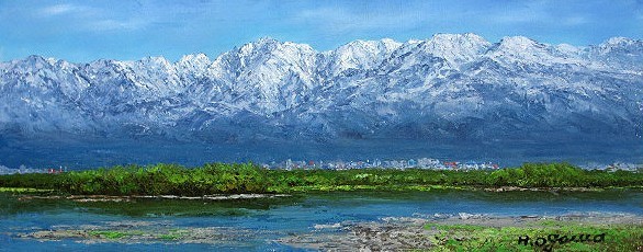 油彩画 洋画 (油絵額縁付きで納品対応可) WF6 「大正池と穂高連峰 ...
