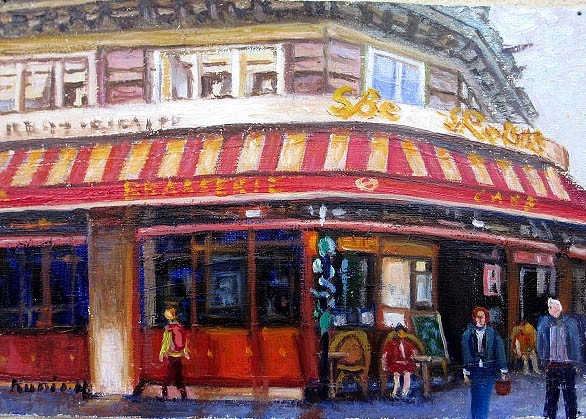 油彩画 洋画 (油絵額縁付きで納品対応可) F3号 「パリのカフェ２ 