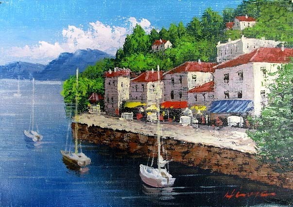 油彩画 洋画 (油絵額縁付きで納品対応可) F15号 「地中海」 広瀬 油彩画 洋画 (油絵額縁付きで納品対応可) F15号 「地中海」 広瀬