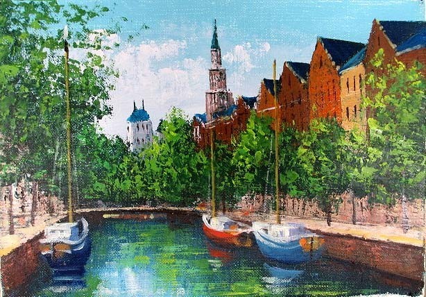 油彩画 洋画 (油絵額縁付きで納品対応可) P20号 「アムステルダム」 広瀬 和之_画像1