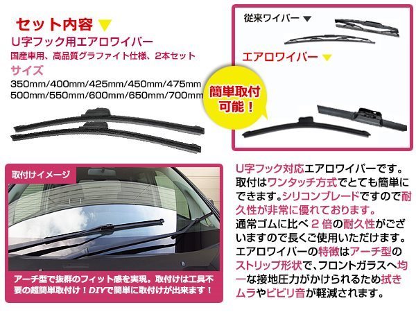 アルテッツァ GXE/SXE10系.エアロワイパー 左右セット ブラック 黒 ワイパーブレード 替えゴム 交換用 550mm×475mm_画像2