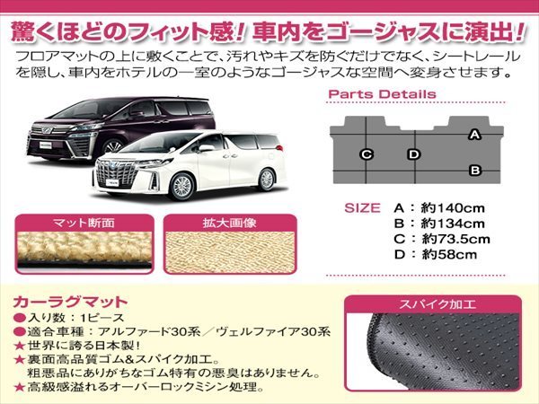 日本製 30系 アルファード ヴェルファイア 7人乗り エグゼクティブパワーシート車 フロアマット ラグマット 1P ベージュ 無地 2列目_画像2