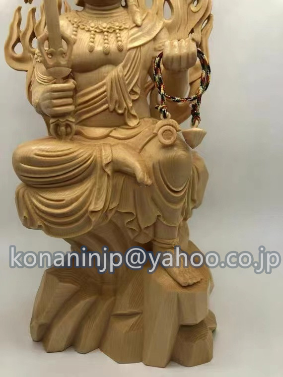  極上品 総檜材 木彫仏像 仏教美術 精密細工 仏師で仕上げ品 不動明王座像 高さ34cm_画像4