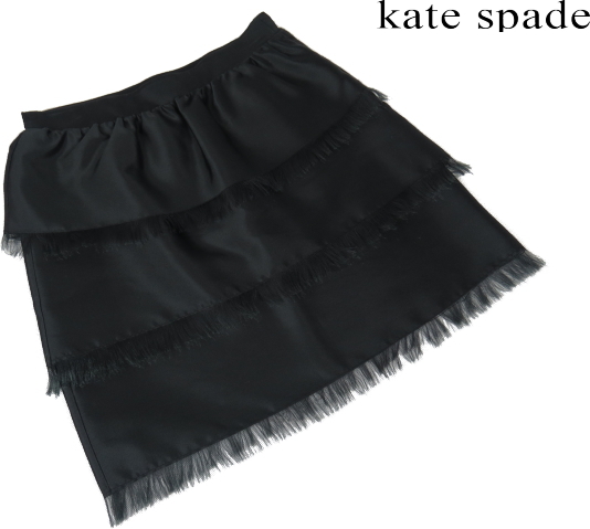 美品 ケイトスペード シルク 100% スカート 4 黒 ブラック 9号 kate spade フリンジ 送料380円_画像1