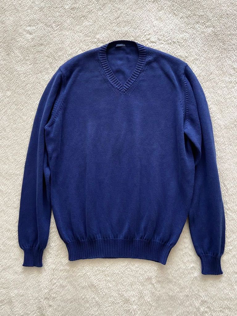 開店記念セール! size48 malo イタリア製コットンセーター メンズ マーロ ブルー系 Vネック Mサイズ 開店記念セール! size48 malo イタリア製コットンセーター メンズ マーロ ブルー系 Vネック Mサイズ