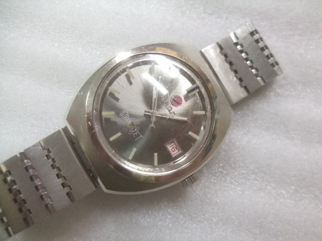 70s高級ラドーグレー系ダイヤルストラトジェット自動巻腕時計純正ブレス付動品 R502 無料発送