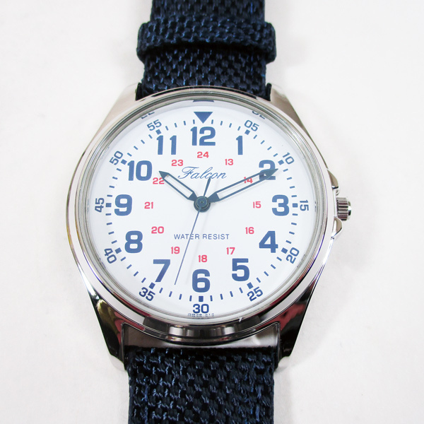 送料無料 シチズン ファルコン 腕時計 日本製ムーブメント ナイロン/革ベルト ネイビー/白 QB38-314 メンズ 紳士_画像1