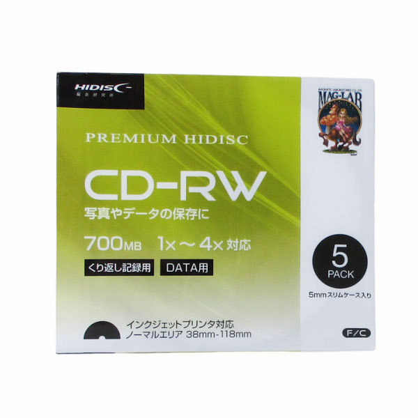 同梱可能 CD-RW 繰り返しデータ用 1-4倍速 5mmスリムケース入り5枚パック HIDISC HDCRW80YP5SC/0737ｘ１個_画像2