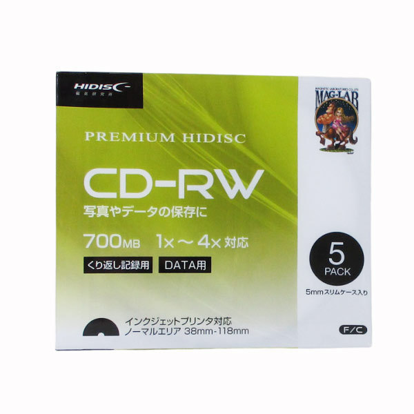 同梱可能 CD-RW 繰り返しデータ用 1-4倍速 5mmスリムケース入り5枚パック HIDISC HDCRW80YP5SC/0737ｘ３個セット/卸_画像2