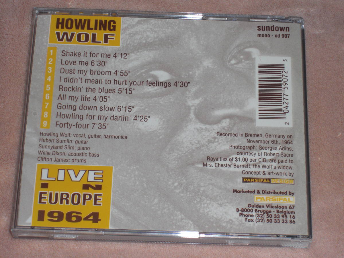 BELGIUM盤CD Howling Wolf ー Live In Europe 1964 　（Sundown CD　907）guitar:Hubert Sumlin　O blues_画像2