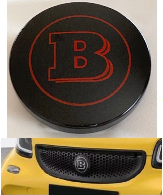 BRABUS グリルエンブレム SMART BENZ スマートベンツ Ｂロゴ ForTwo ForFour 453 フロントグリル カバー エンブレム 129mm ブラックレッド