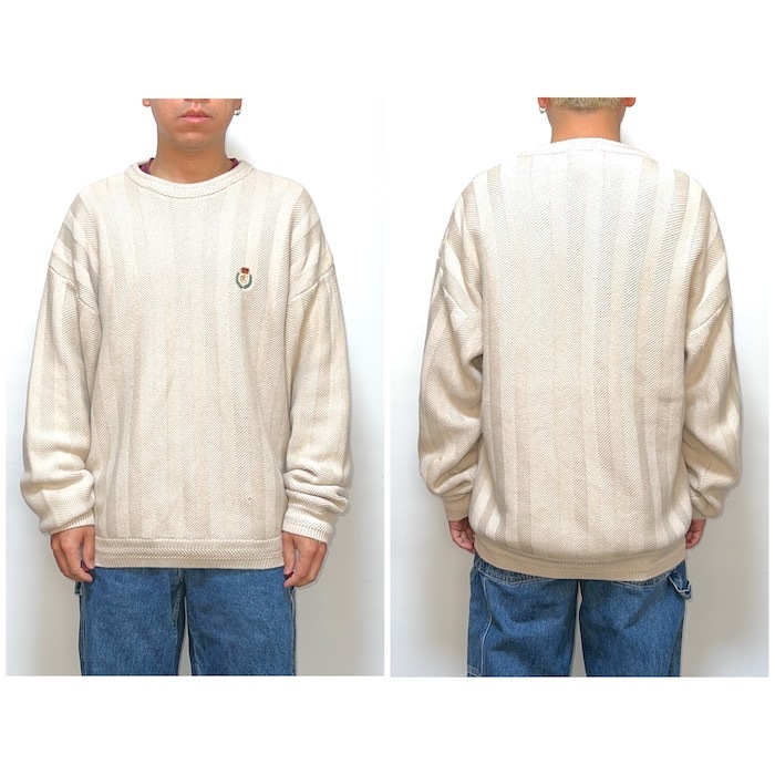 【送料無料】90s CHAPS RALPH LAUREN コットンニット セーター ヘリンボーン vintage 古着 オールドスクール