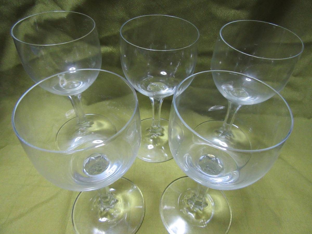 レア物◆昔のデザインの少し小さめのワイングラス　５客セット　食器　ガラス 自宅保管商品Ｄ３４