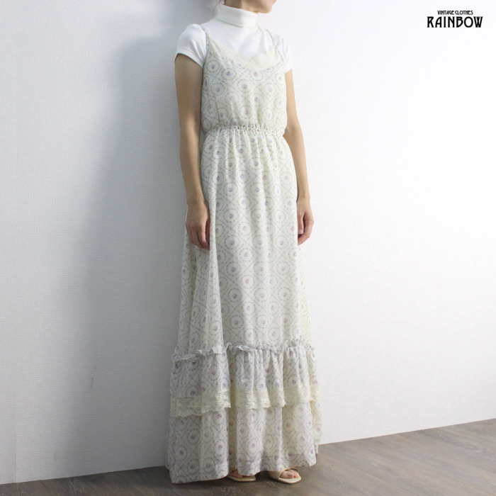 70-80 キャミソール 花 オフホワイト