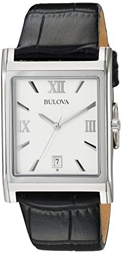 ブローバ Bulova Classic Quartz Men's Watch, Stainless Steel with Black Leather Strap, Silver-Tone (Model: 96B107)