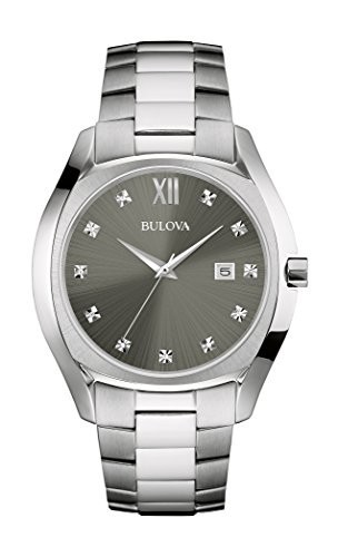 ブローバ Bulova Classic Quartz Mens Watch, Stainless Steel Diamond , Silver-Tone (Model: 96D122)