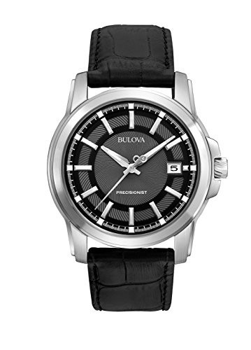 Bulova Precisionist Men's Watch, Stainless Steel with Black Leather Strap, Silver-Tone (Model: 96B158)