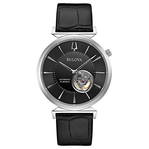 Bulova Classic Automatic Men's Stainless Steel with Black Leather Strap, Silver-Tone (Model: 96A234)