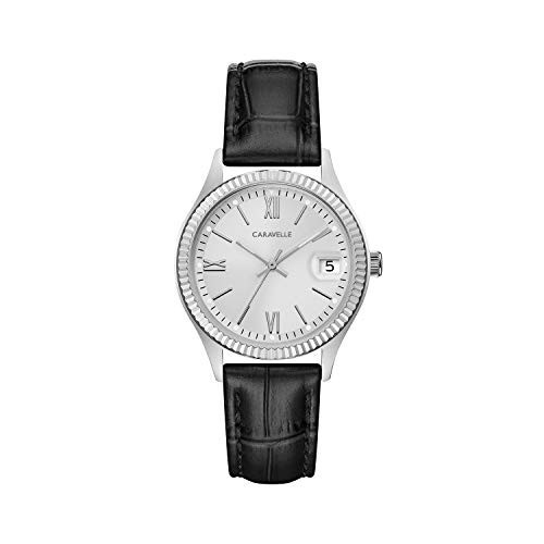 100%の保証 Leather Black with Steel Stainless Watch, Ladies Quartz Dress Caravelle Strap, 43M116) (Model: Silver-Tone ブローバ 100%の保証 Leather Black with Steel Stainless Watch, Ladies Quartz Dress Caravelle Strap, 43M116) (Model: Silver-Tone ブローバ