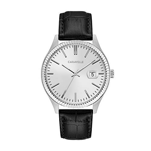 【日本産】 Dress Caravelle Quartz 43B150) (Model: Silver-Tone Strap, Leather Black with Steel Stainless Watch, Mens ブローバ 【日本産】 Dress Caravelle Quartz 43B150) (Model: Silver-Tone Strap, Leather Black with Steel Stainless Watch, Mens ブローバ