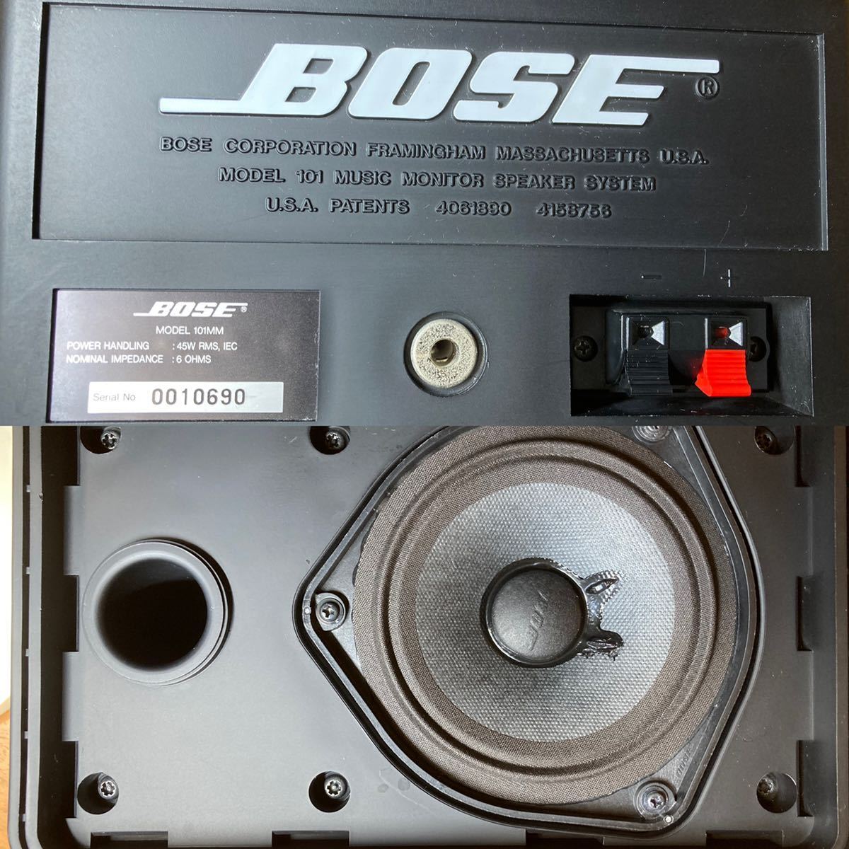 BOSE101MMBブラック4台+純正吊り金具CW-30B付き、太文字7桁黒吊り下げ